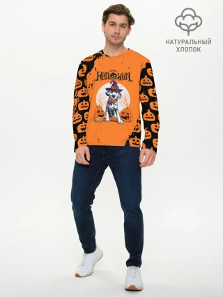 Мужской лонгслив базовый / Далматинец в шляпе | Хэллоуин