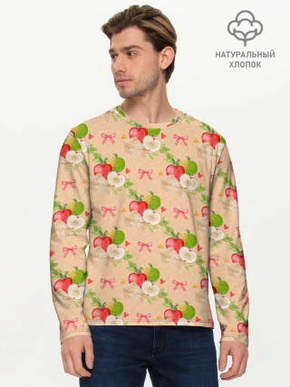 Мужской лонгслив базовый / Яблоки паттерн