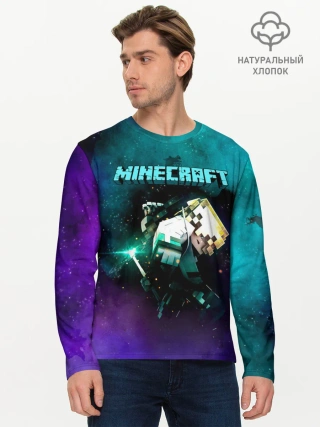 Мужской лонгслив базовый / Стив в космосе - Майнкрафт