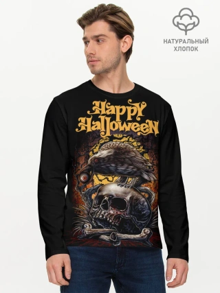 Мужской лонгслив базовый / Черный ворон на Хэллоуин
