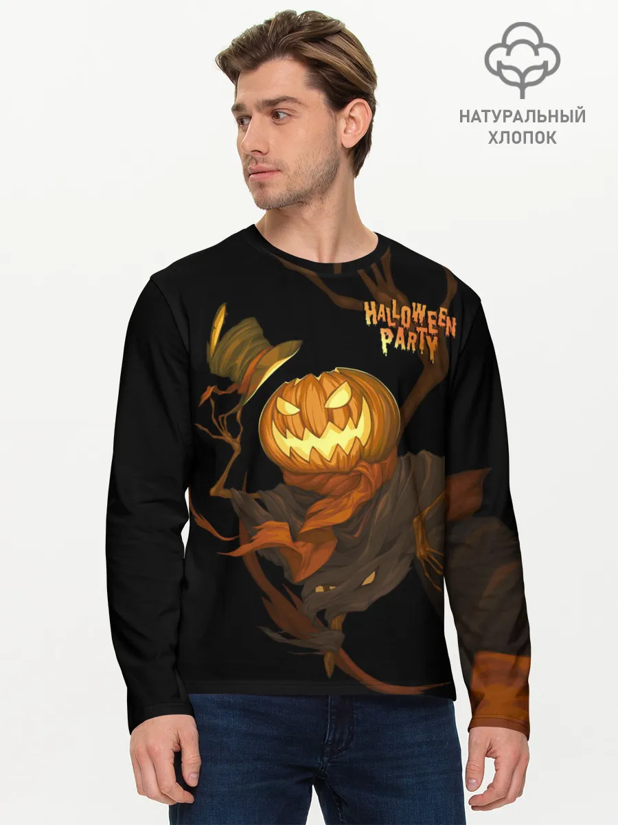 Мужской лонгслив базовый / Приветливая тыква на Хэллоуин
