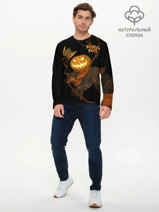 Мужской лонгслив базовый / Приветливая тыква на Хэллоуин
