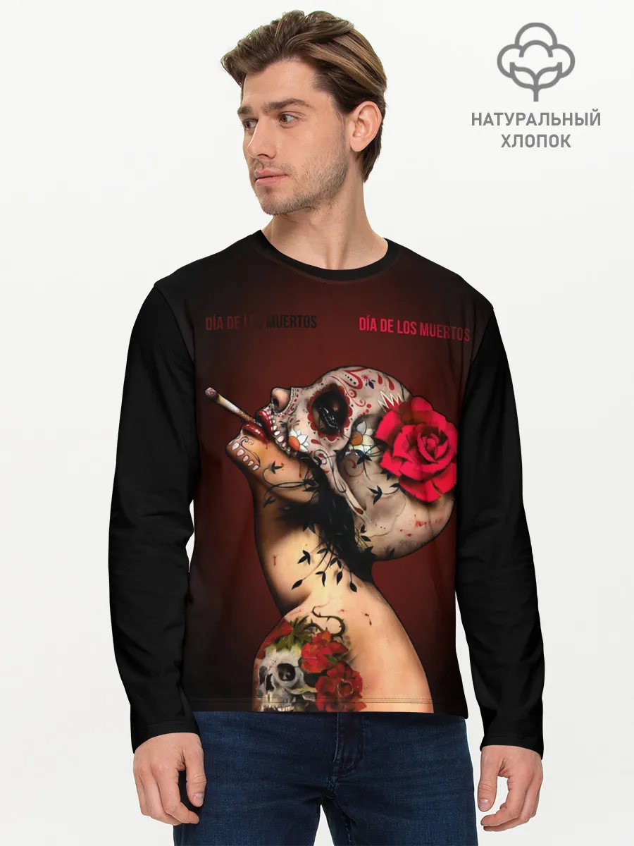 Мужской лонгслив базовый / Ведьма с красной розой