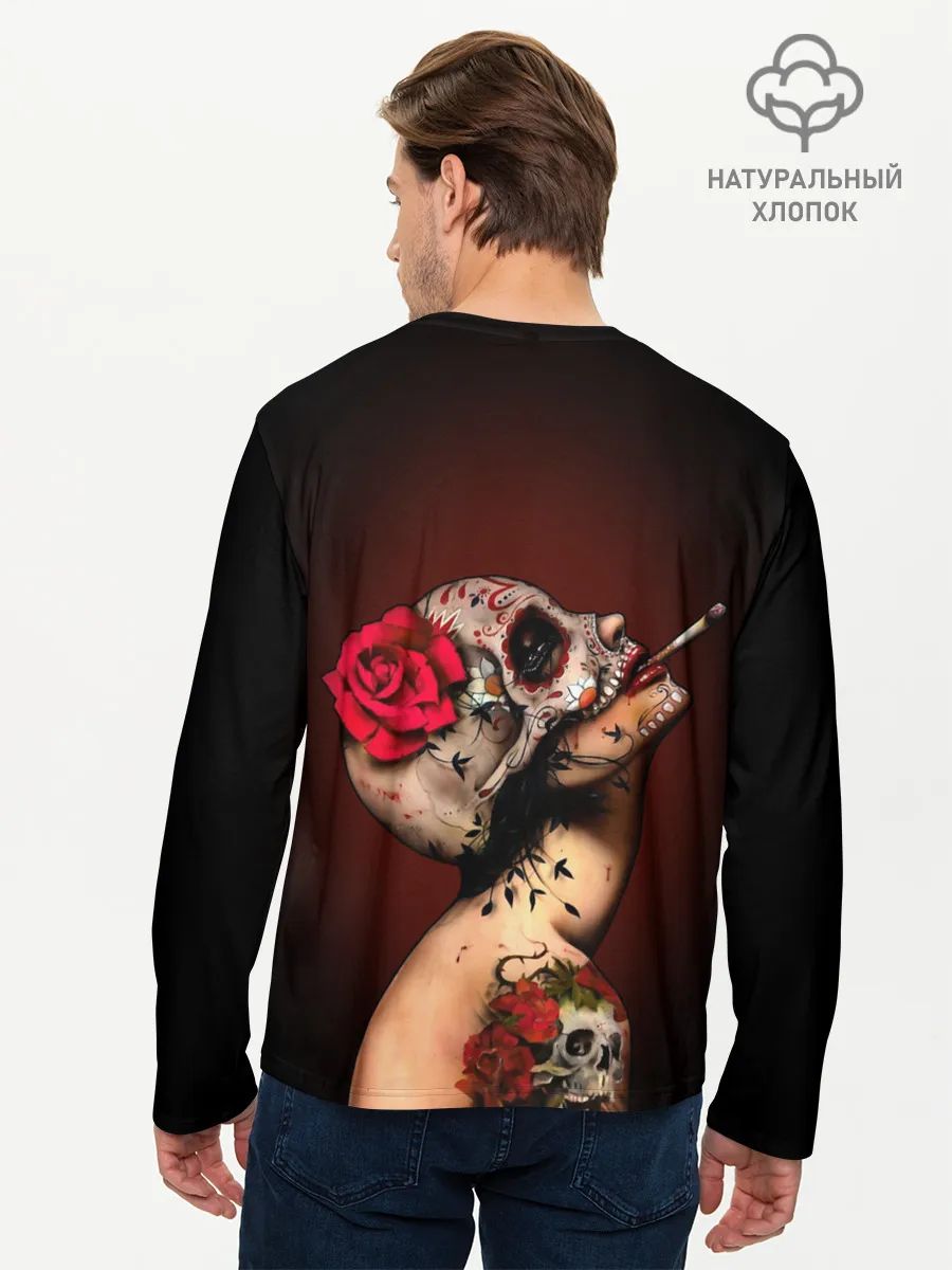 Мужской лонгслив базовый / Ведьма с красной розой
