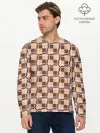 Мужской лонгслив базовый / Коричневые и бежевые квадраты с линями