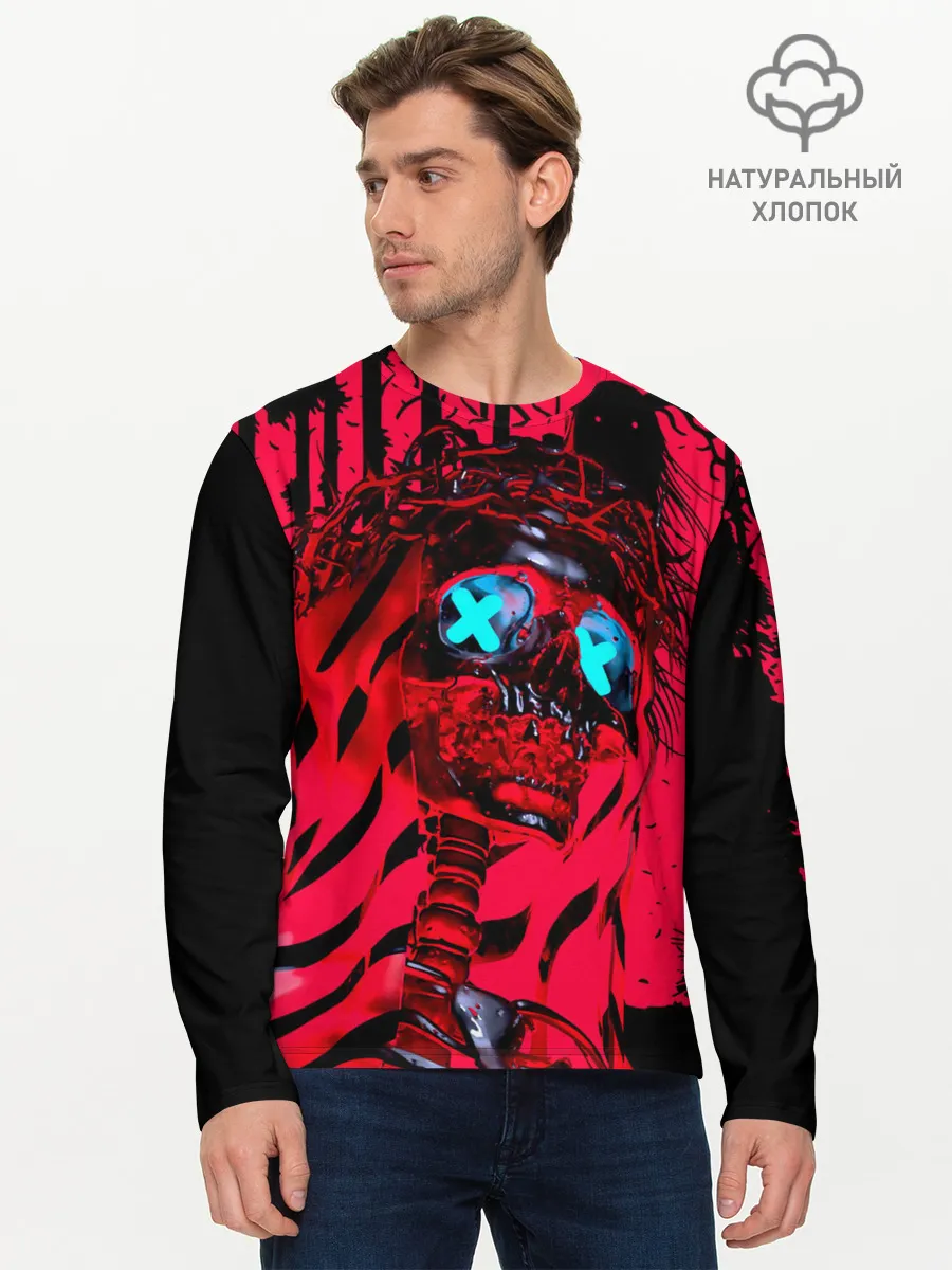 Мужской лонгслив базовый / Красный скелет в диком лесу
