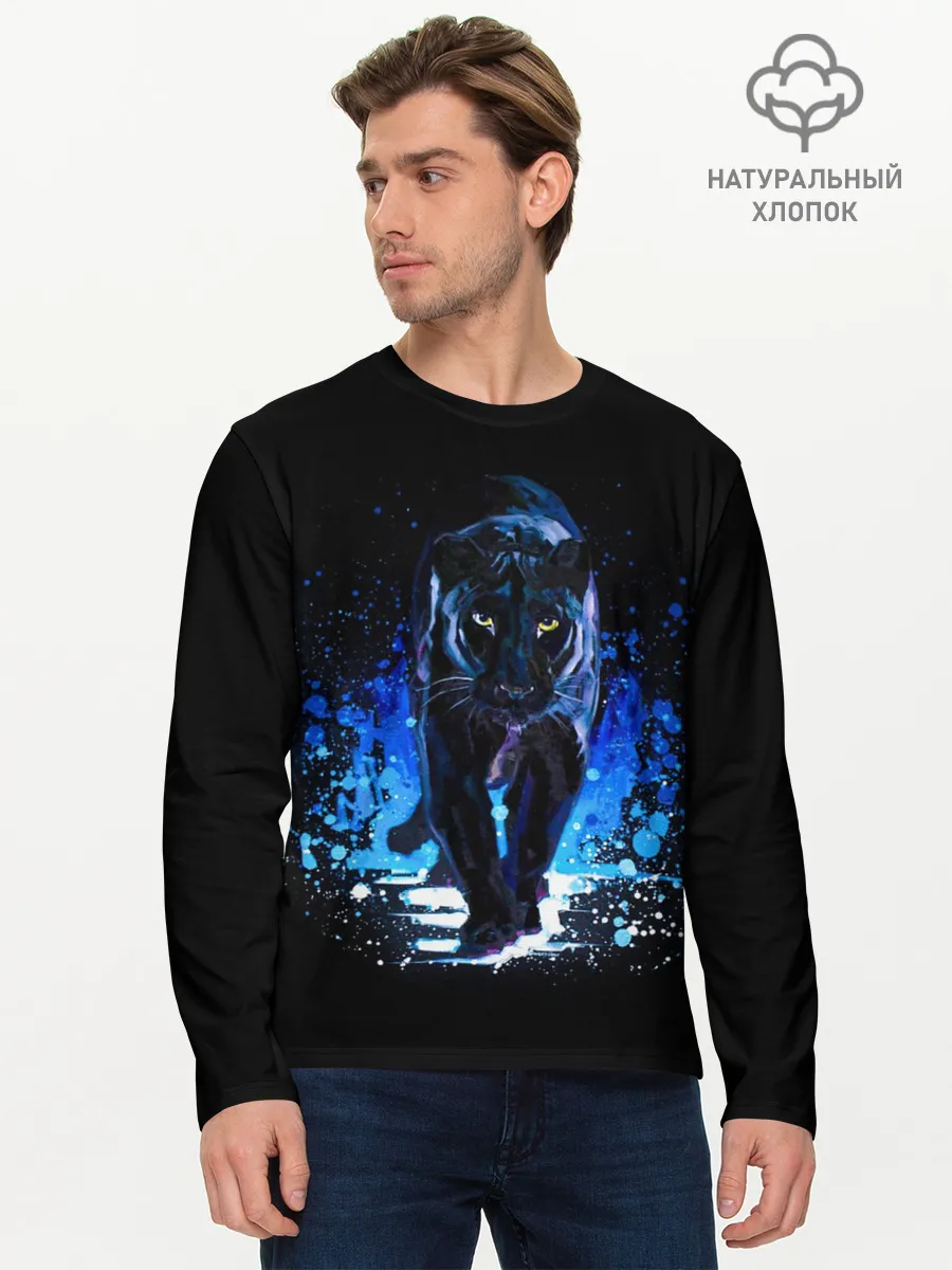 Мужской лонгслив базовый / Черная пантера пятна краски