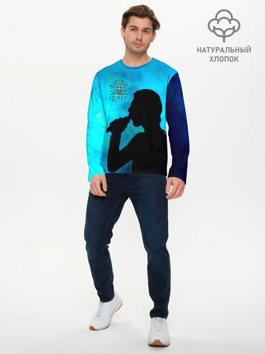 Мужской лонгслив базовый / Силуэт Фредди Меркьюри группа Queen