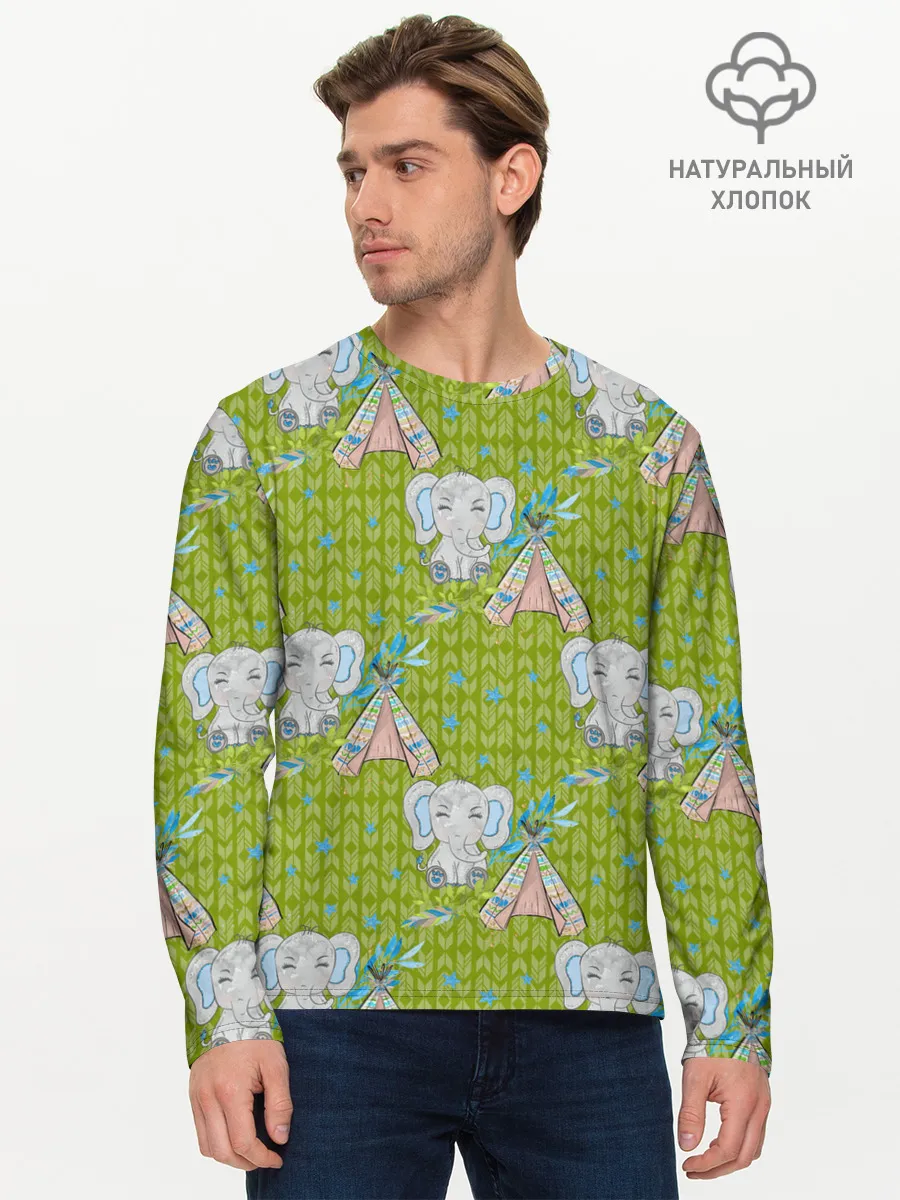 Мужской лонгслив базовый / Слоник и вигвам
