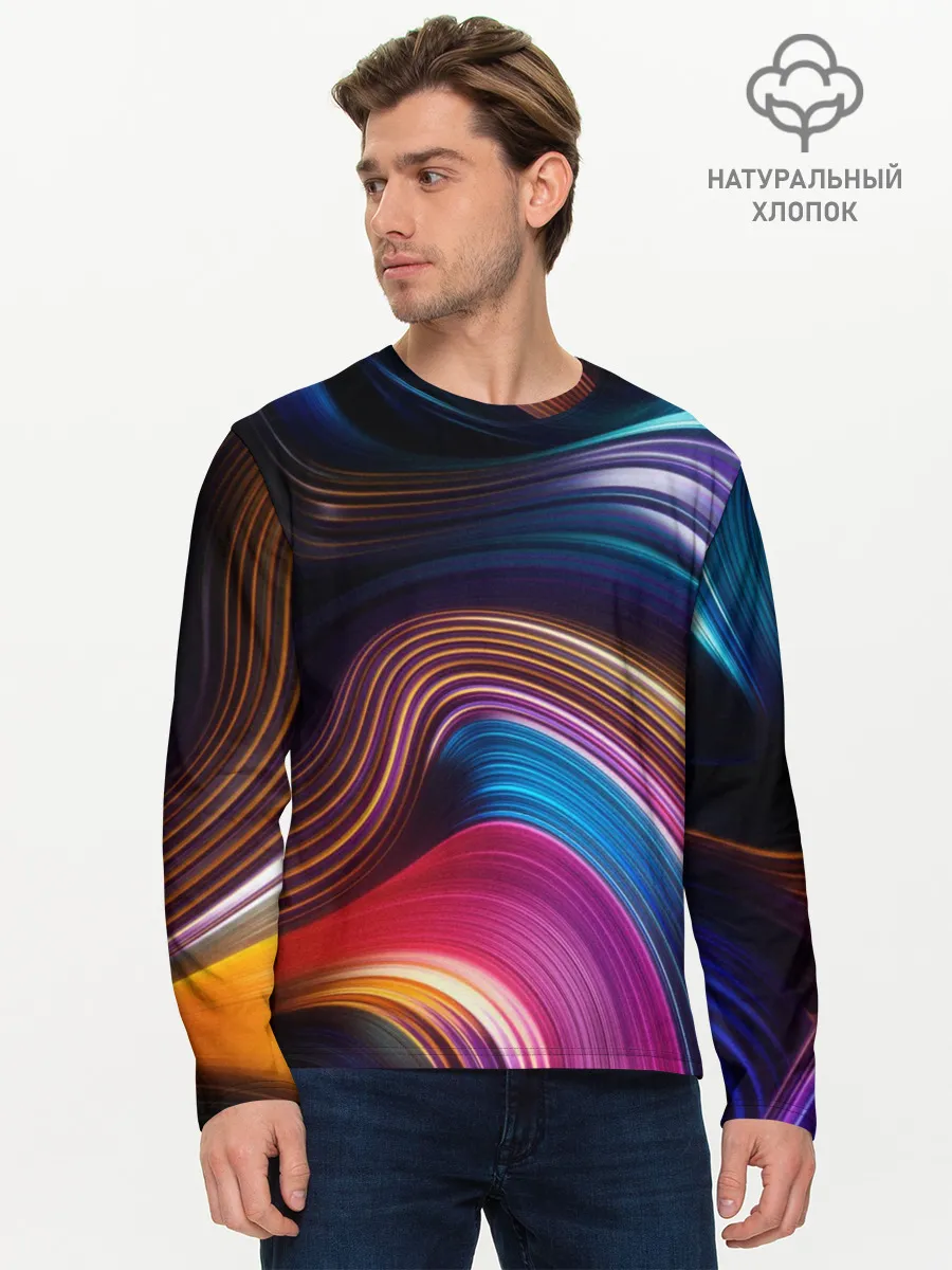 Мужской лонгслив базовый / Цветные неоновые волны