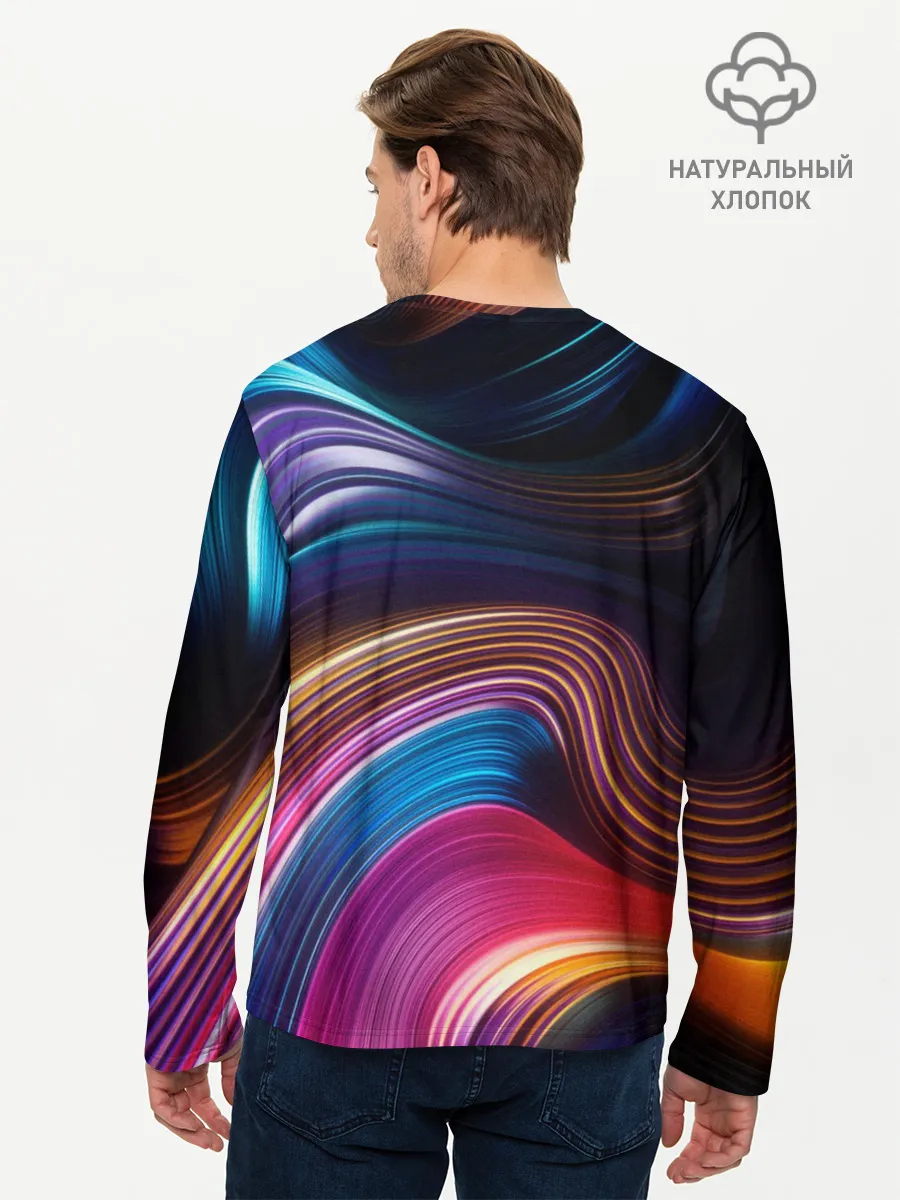 Мужской лонгслив базовый / Цветные неоновые волны