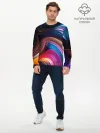 Мужской лонгслив базовый / Цветные неоновые волны