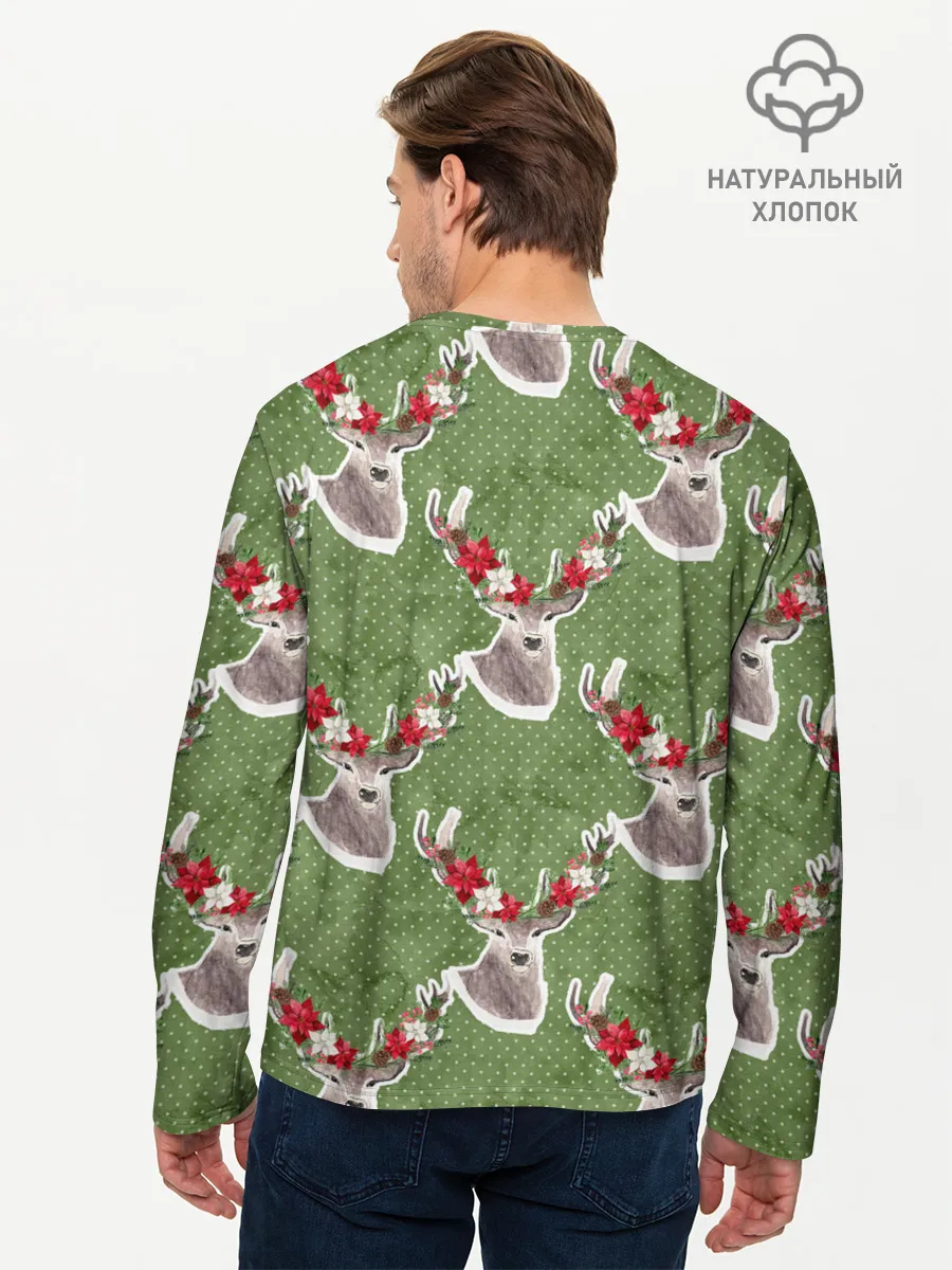 Мужской лонгслив базовый / Новогодние олени 2022