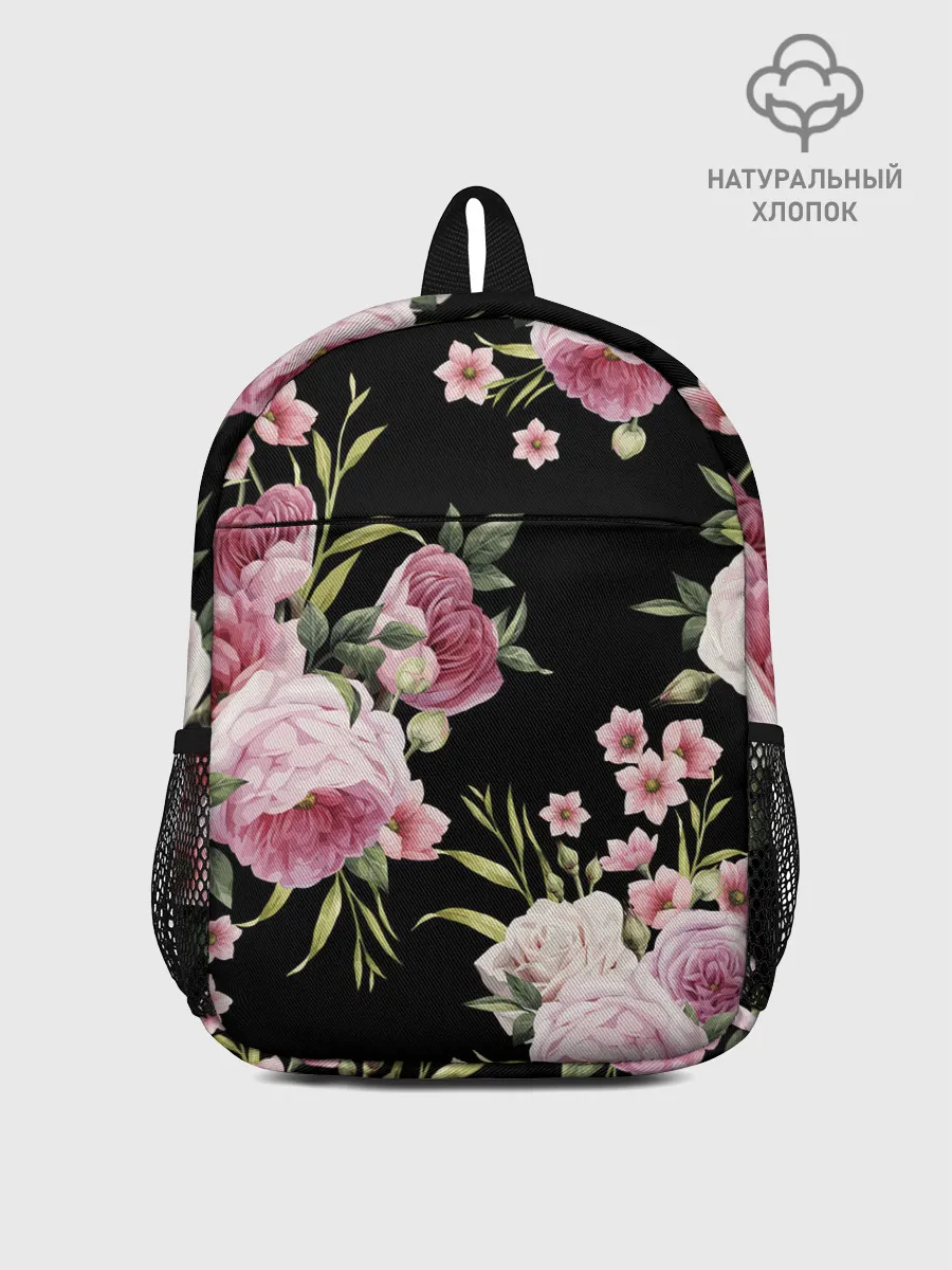 Рюкзак детский / Пионы на Чёрном