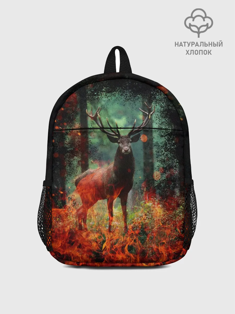 Рюкзак детский / Олень в горящем лесу Сибири