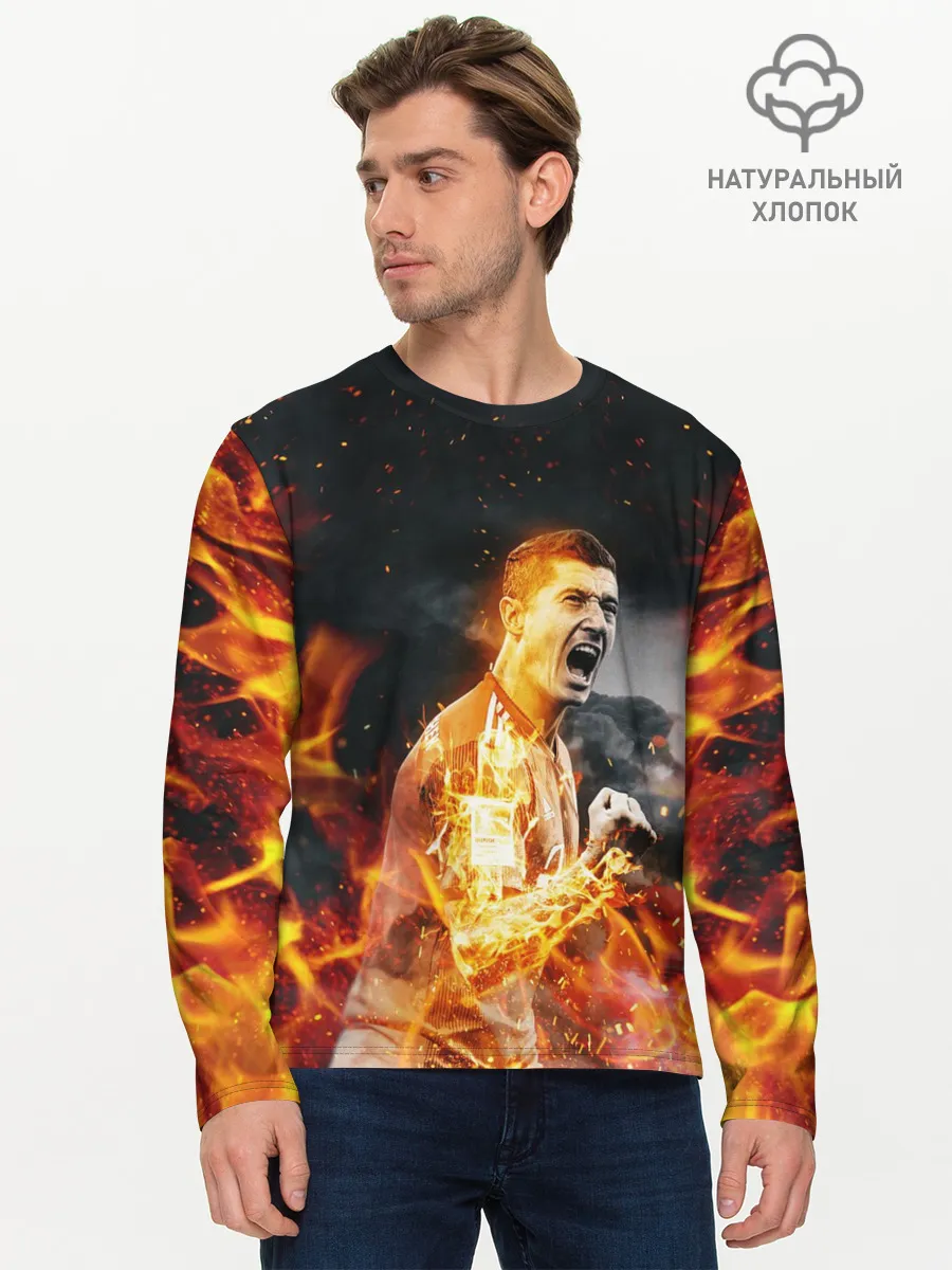 Мужской лонгслив базовый / РОБЕРТ ЛЕВАНДОВСКИ / ОГОНЬ