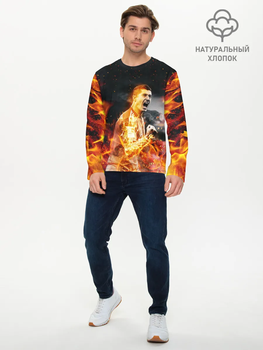 Мужской лонгслив базовый / РОБЕРТ ЛЕВАНДОВСКИ / ОГОНЬ
