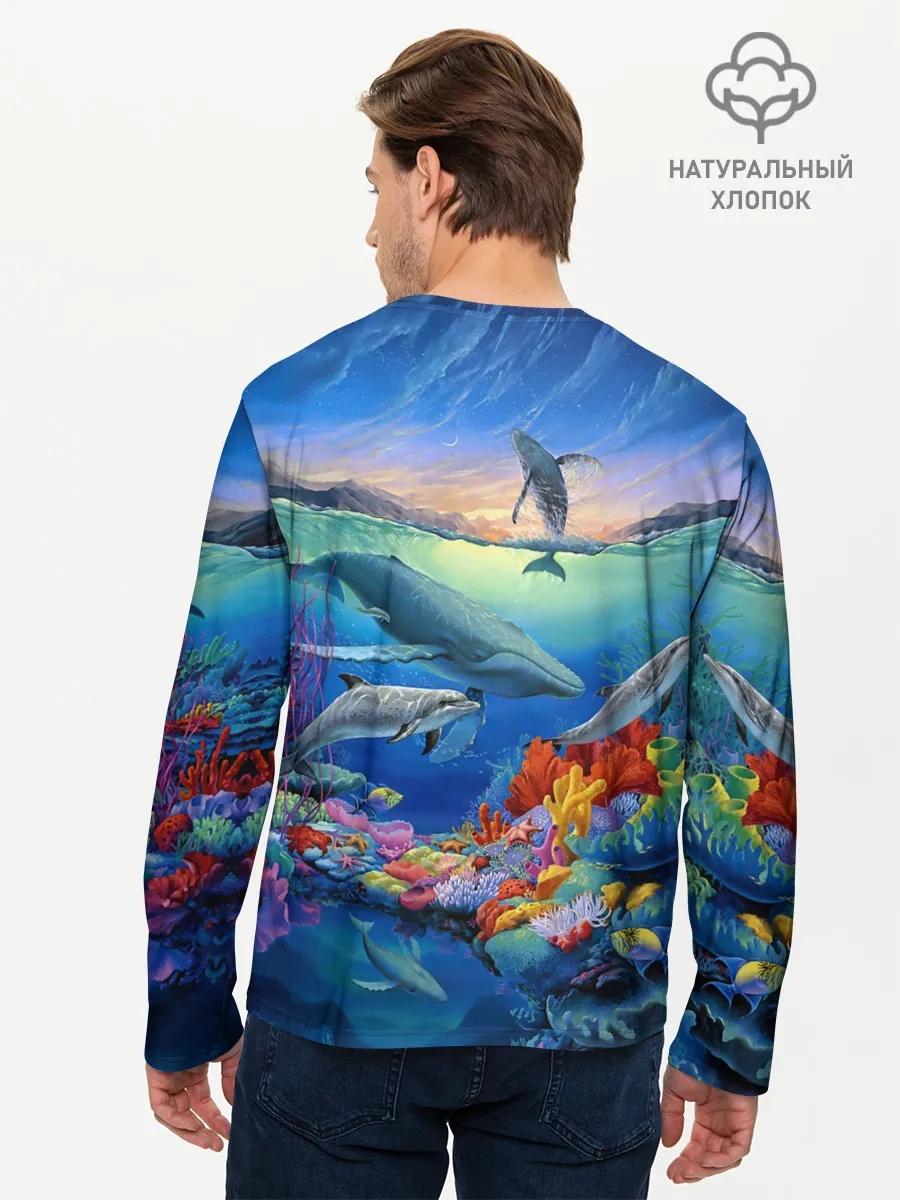 Мужской лонгслив базовый / Киты и дельфины