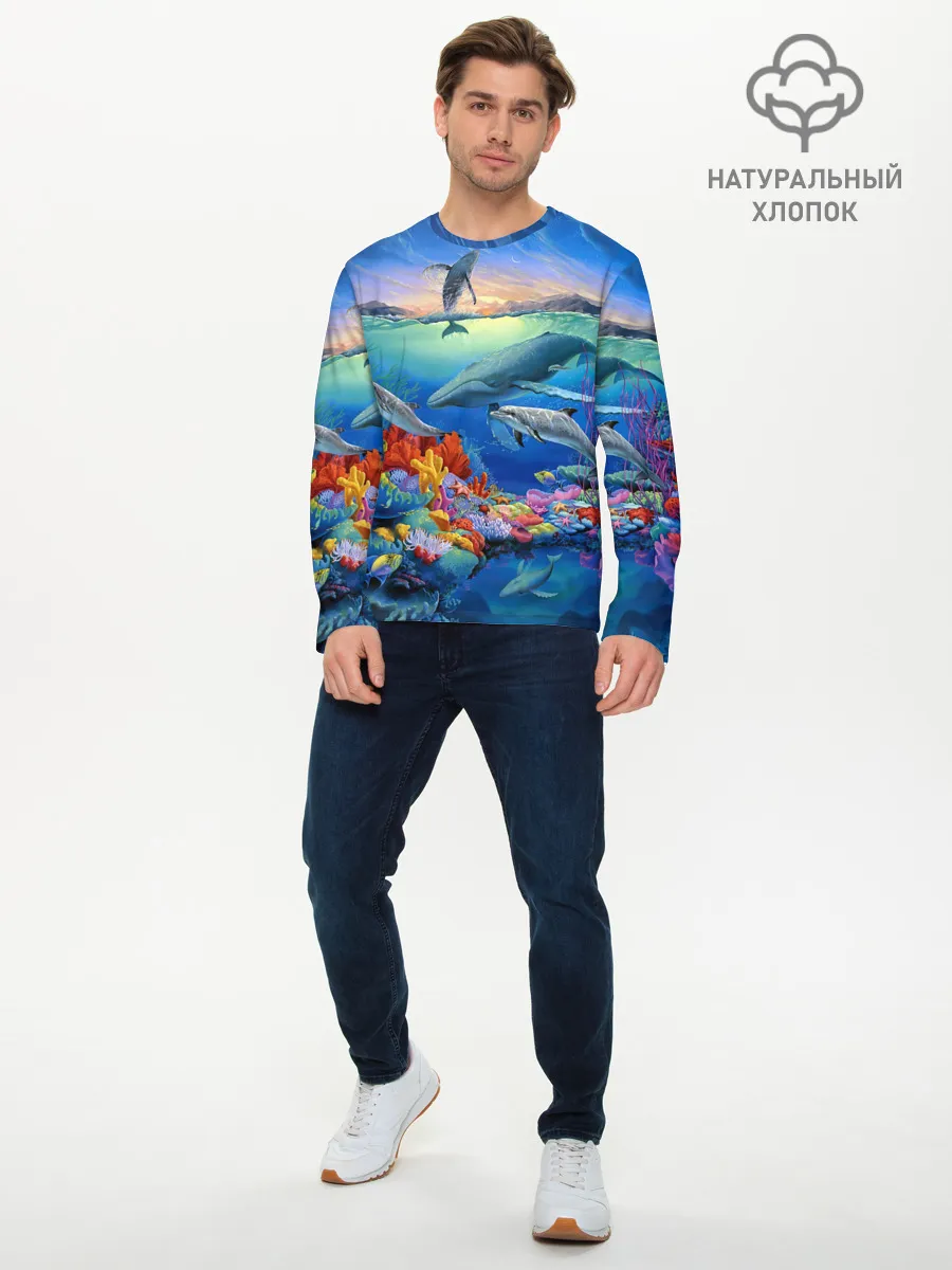 Мужской лонгслив базовый / Киты и дельфины