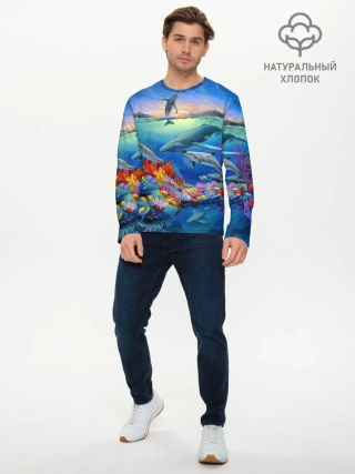 Мужской лонгслив базовый / Киты и дельфины