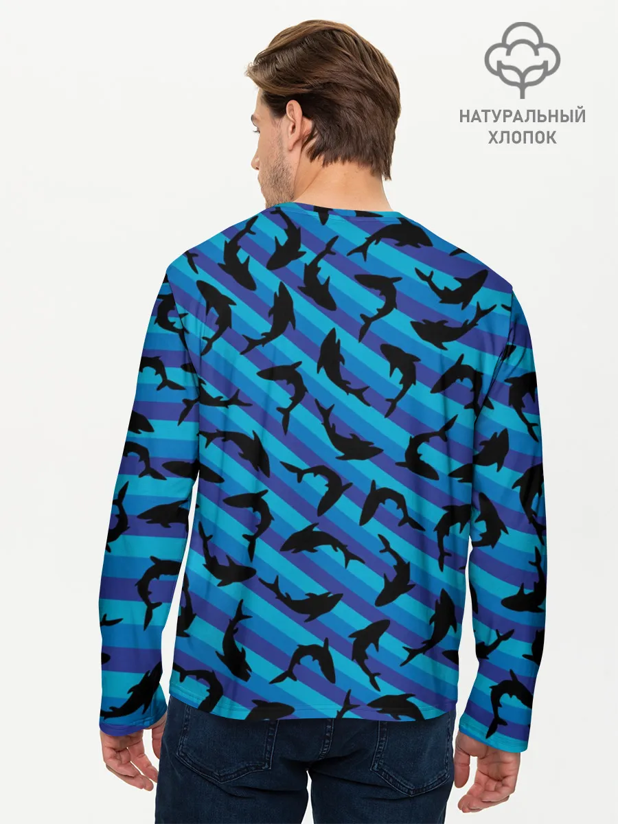 Мужской лонгслив базовый / Черные акулы паттерн