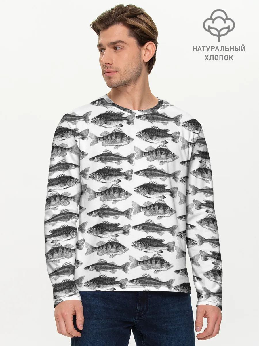 Мужской лонгслив базовый / рыбки