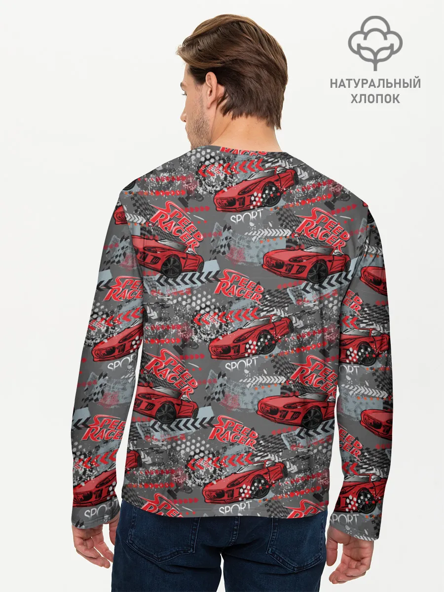 Мужской лонгслив базовый / Гоночная машина
