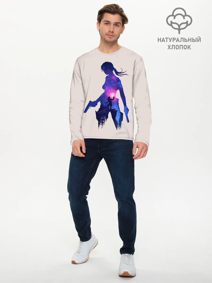 Мужской лонгслив базовый / Лара с оружием