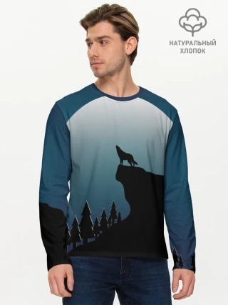 Мужской лонгслив базовый / ВОЛК И ЛУНА 3D