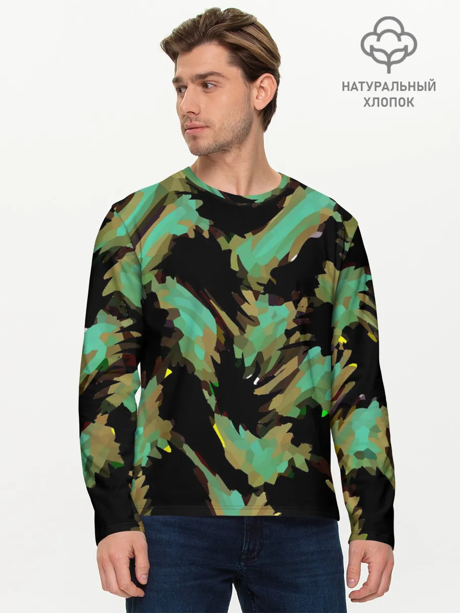 Мужской лонгслив базовый / Изумрудные осколки кристаллов