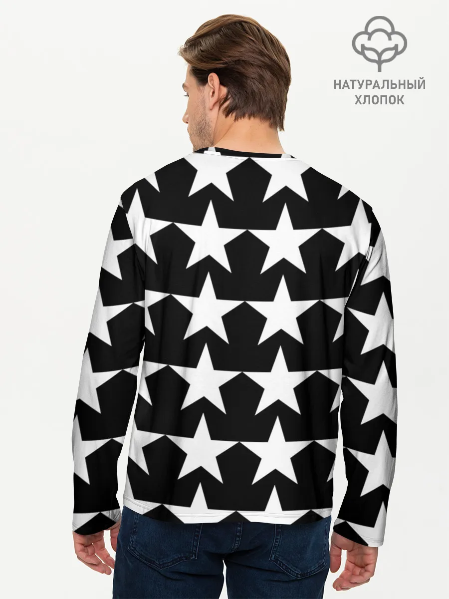 Мужской лонгслив базовый / Белые звёзды на чёрном фоне