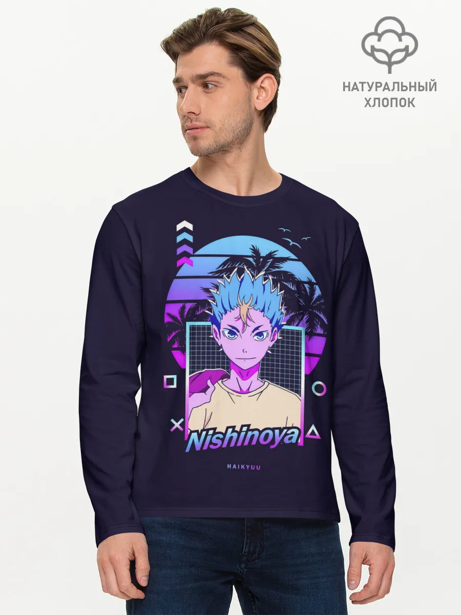 Мужской лонгслив базовый / Юу Нишиноя в стиле киберпанк