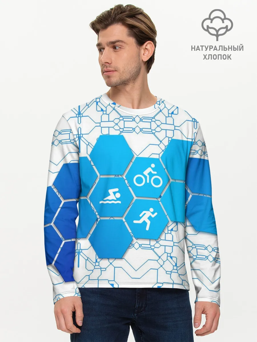 Мужской лонгслив базовый / Плыви, Крути, Беги