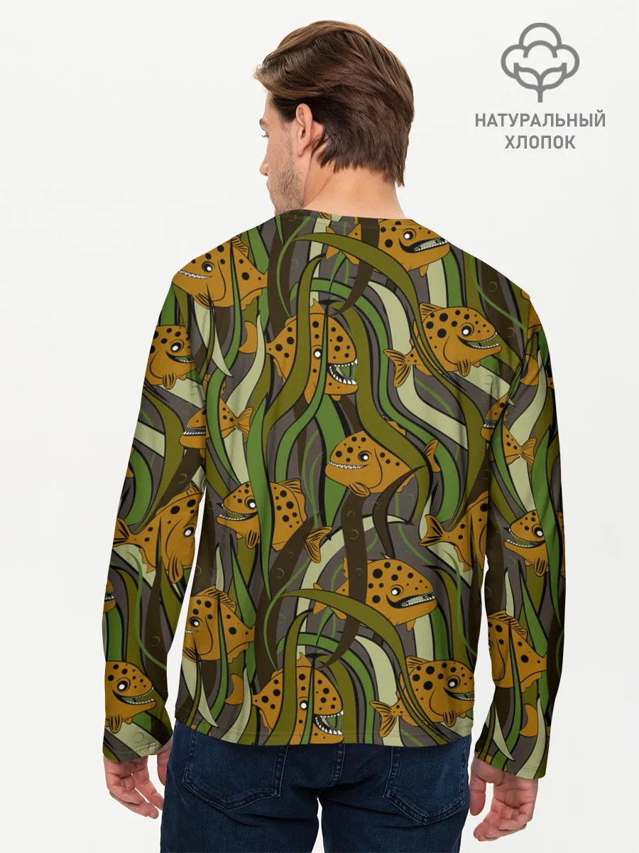 Мужской лонгслив базовый / Пираньи камуфляж