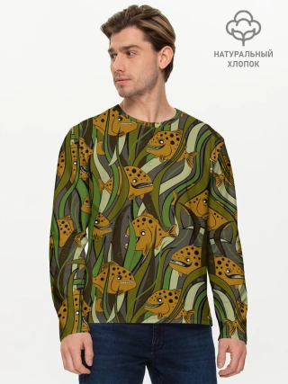 Мужской лонгслив базовый / Пираньи камуфляж
