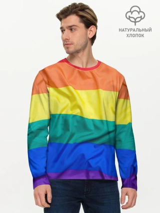 Мужской лонгслив базовый / Радуга - мятая ткань полотно