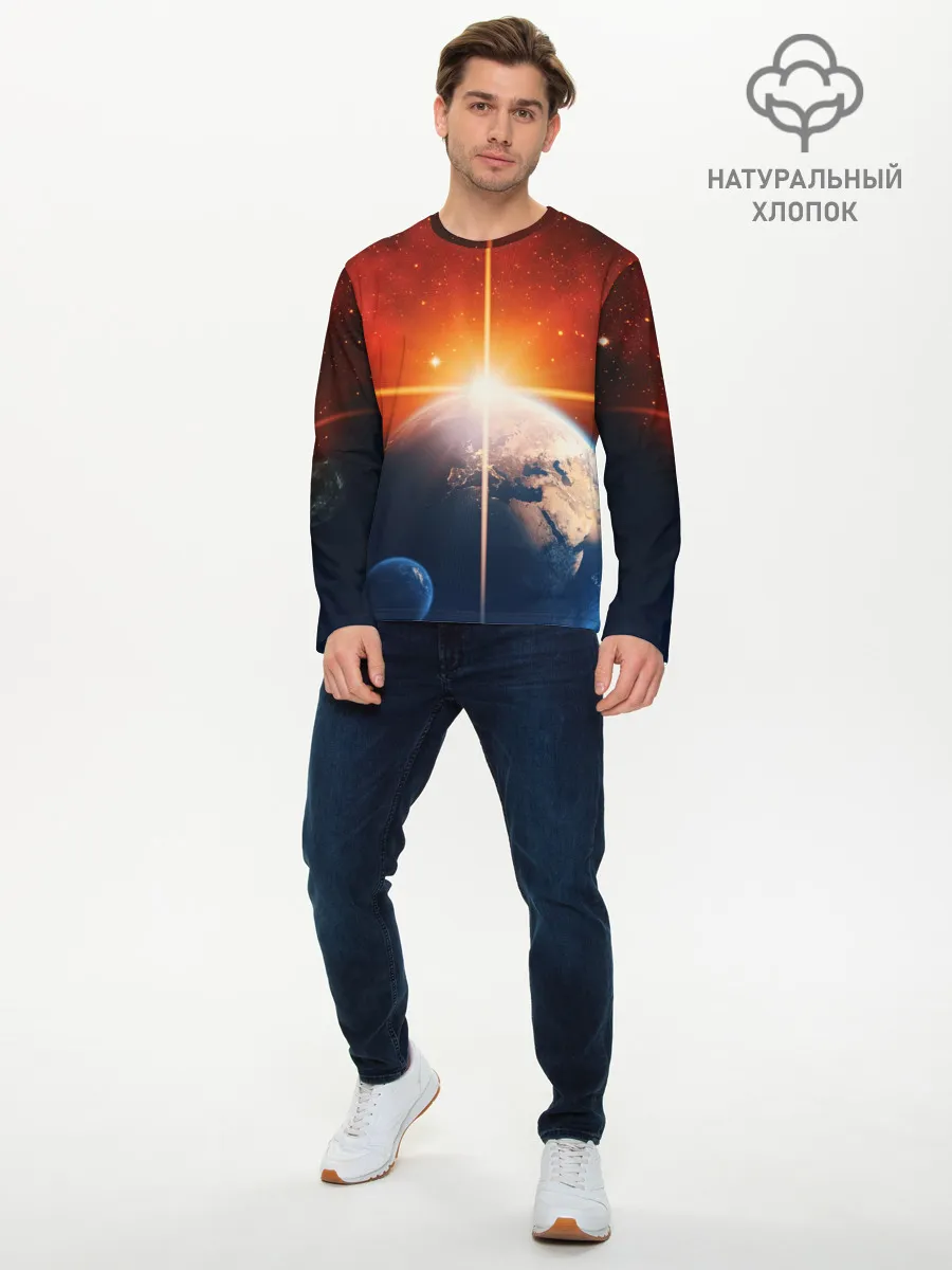 Мужской лонгслив базовый / Космос земля 3D