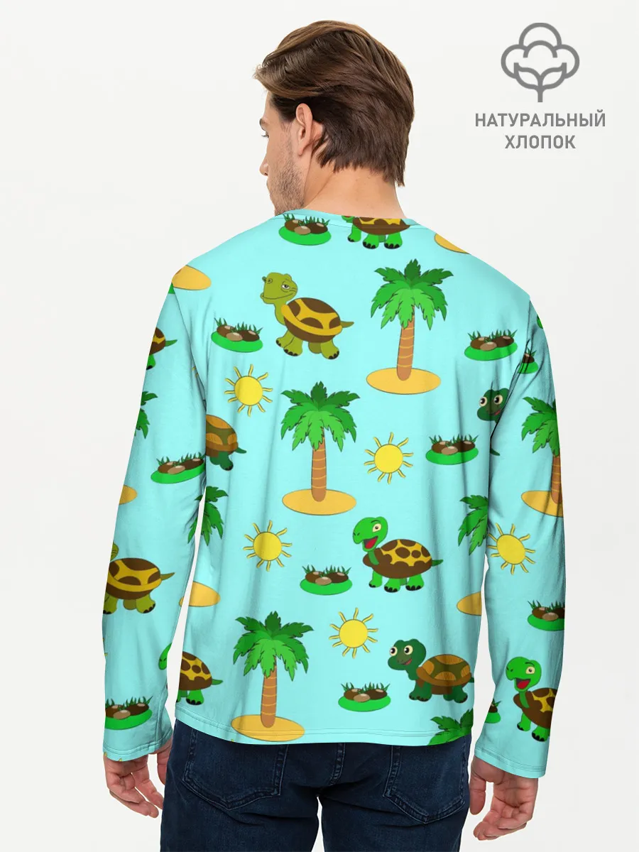 Мужской лонгслив базовый / черепашки и пальмы