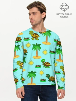 Мужской лонгслив базовый / черепашки и пальмы