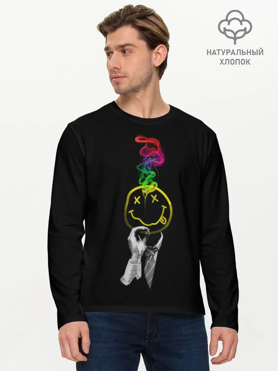 Мужской лонгслив базовый / Нирвана смайл