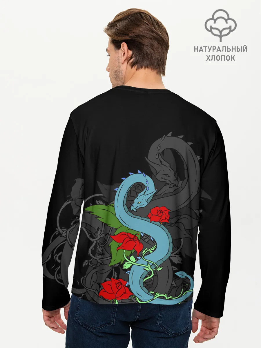 Мужской лонгслив базовый / Дракон и Розы