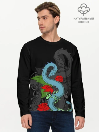 Мужской лонгслив базовый / Дракон и Розы