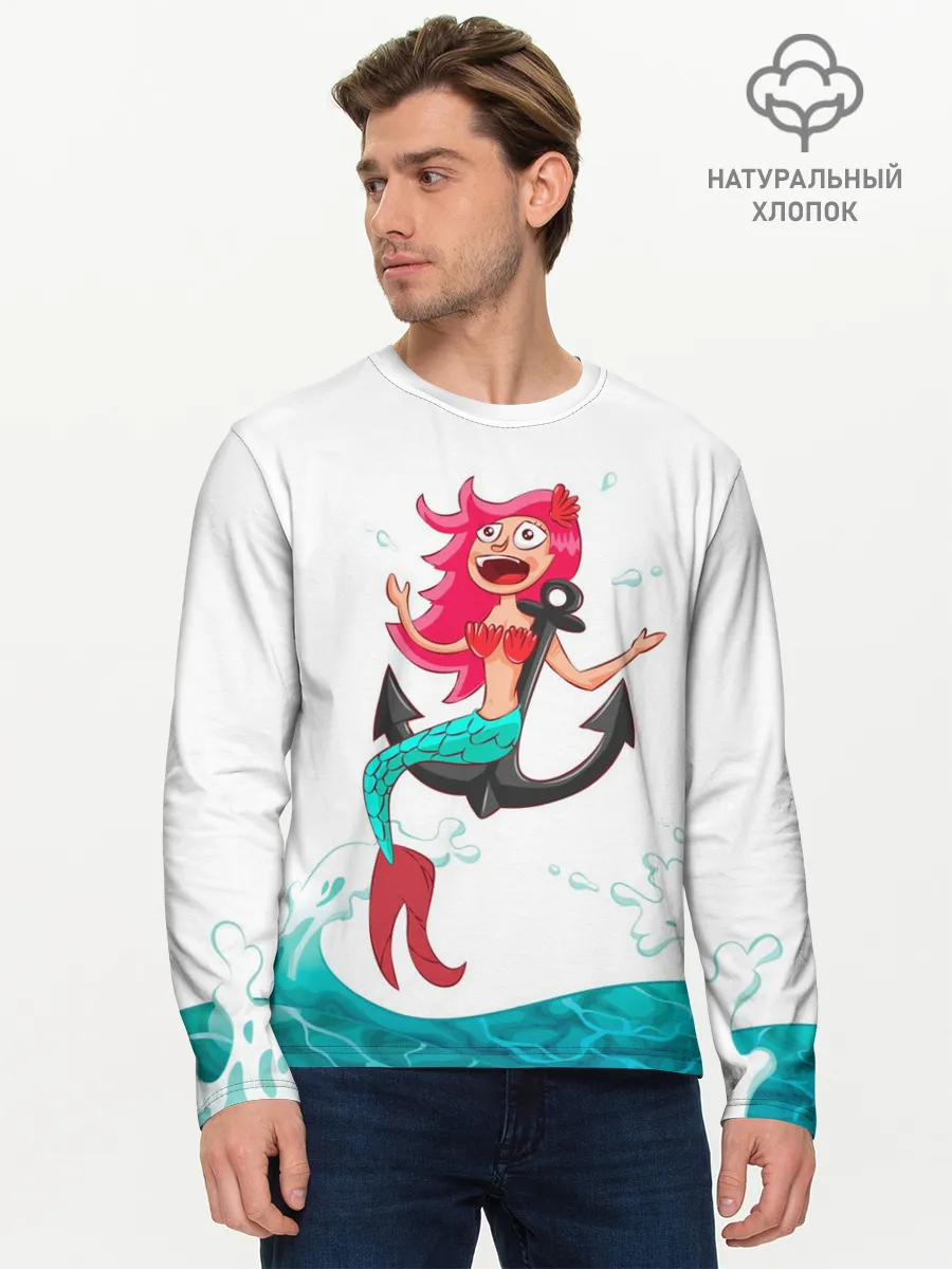 Мужской лонгслив базовый / Русалка на якоре