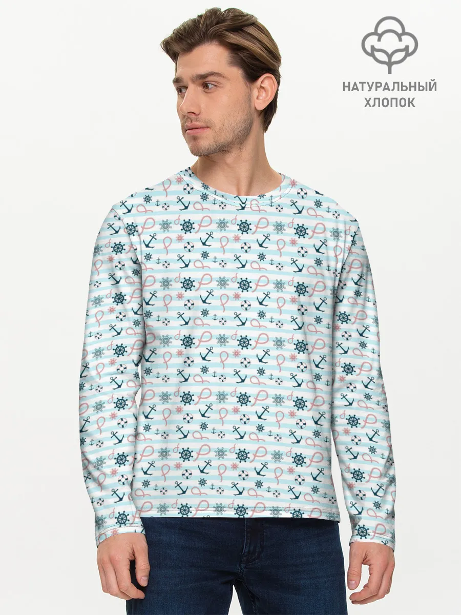 Мужской лонгслив базовый / Морской фон