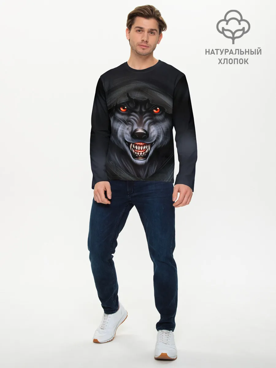 Мужской лонгслив базовый / СЕРЫЙ ВОЛК 3D