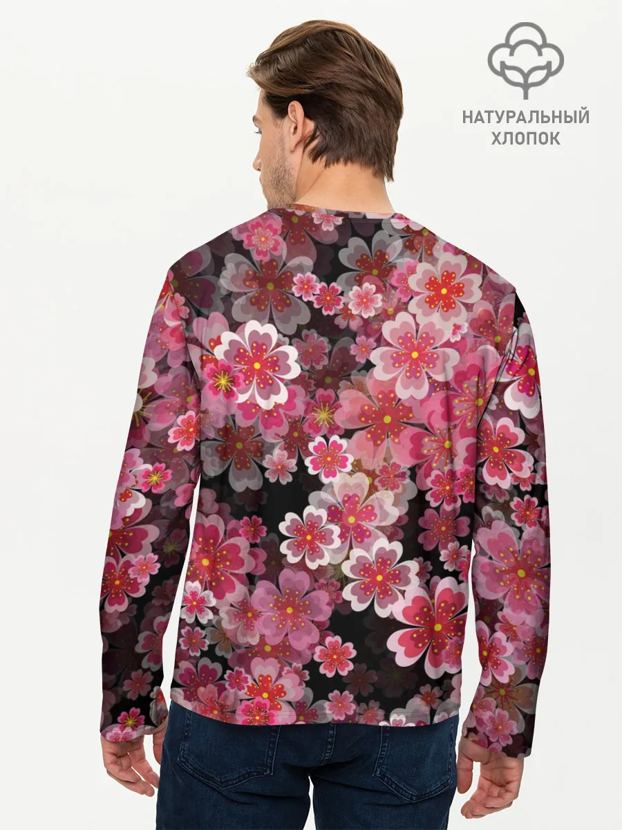 Мужской лонгслив базовый / Иероглифы и Сакура 3D