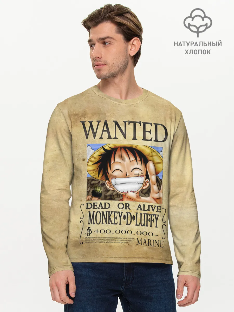 Мужской лонгслив базовый / Манки Д. Луффи в розыске One Piece