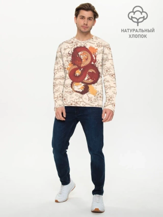 Мужской лонгслив базовый / Китайский Дракон и Сакура
