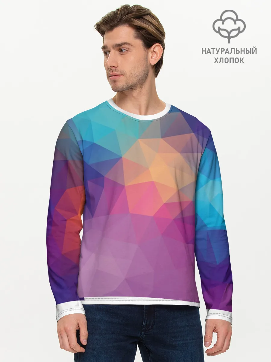 Мужской лонгслив базовый / Цветные полигоны - Градиент