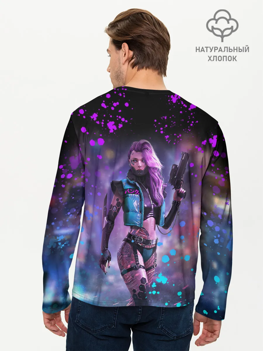 Мужской лонгслив базовый / CYBERPUNK 2077 NEON | КИБЕРПАНК НЕОН